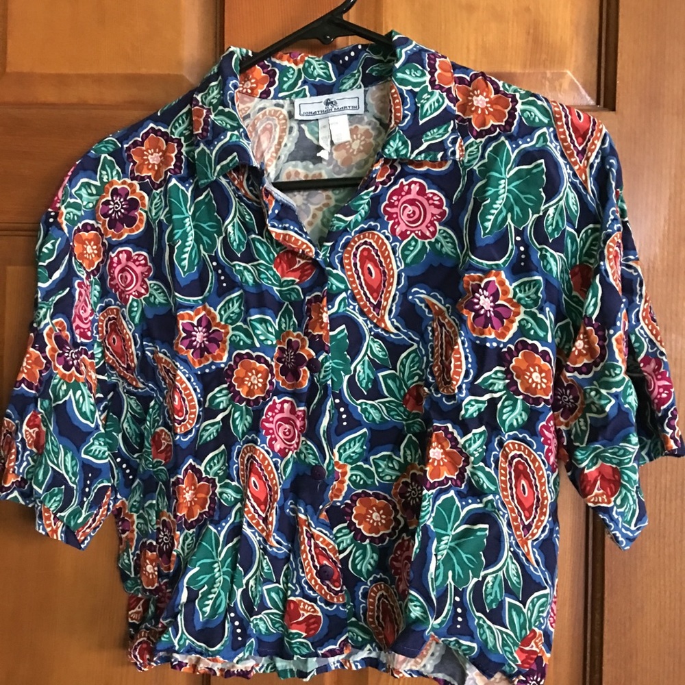 Floral multi color button front crop top